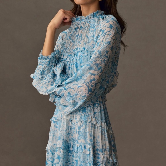 By Anthropologie Long-Sleeve Backless Sheer Ruffle Mini Dress - Picture 15 of 16